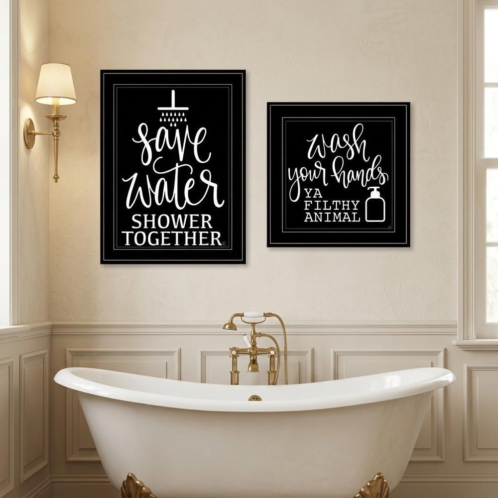 Set Of Two Wash Up Black Framed Print Bathroom Wall Art