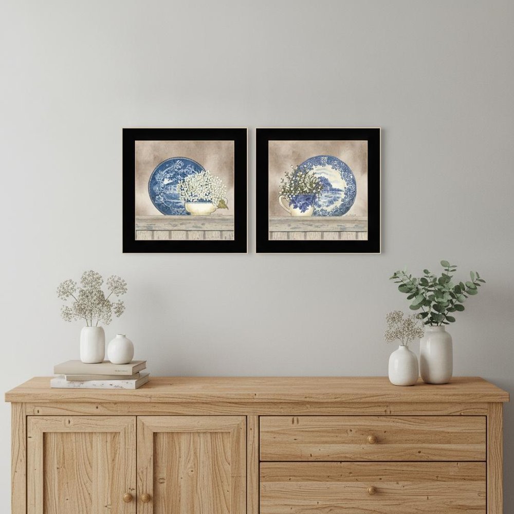 Set Of Two The Farmhouse Blues Black Framed Print Wall Art