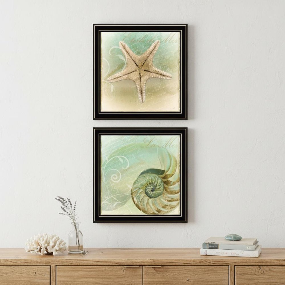 Set Of Two The Sea I and Sea II 1 Black Framed Print Wall Art