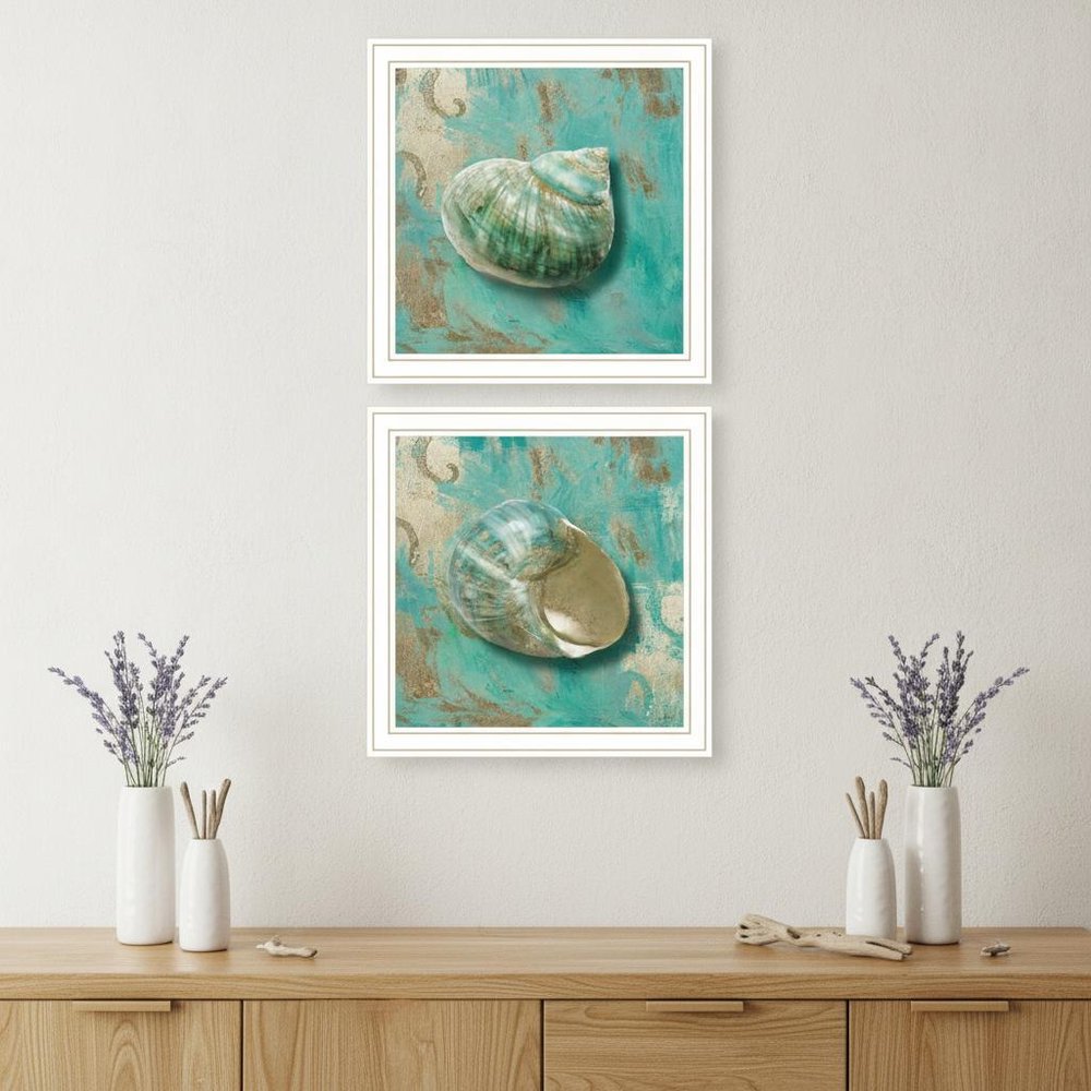 Set Of Two Azurica I and Sea II 2 White Framed Print Wall Art