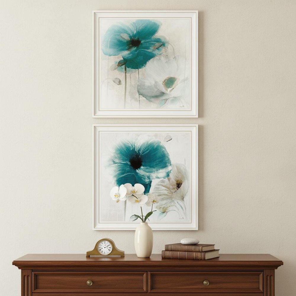 Set Of Two Poppy 2 White Framed Print Wall Art