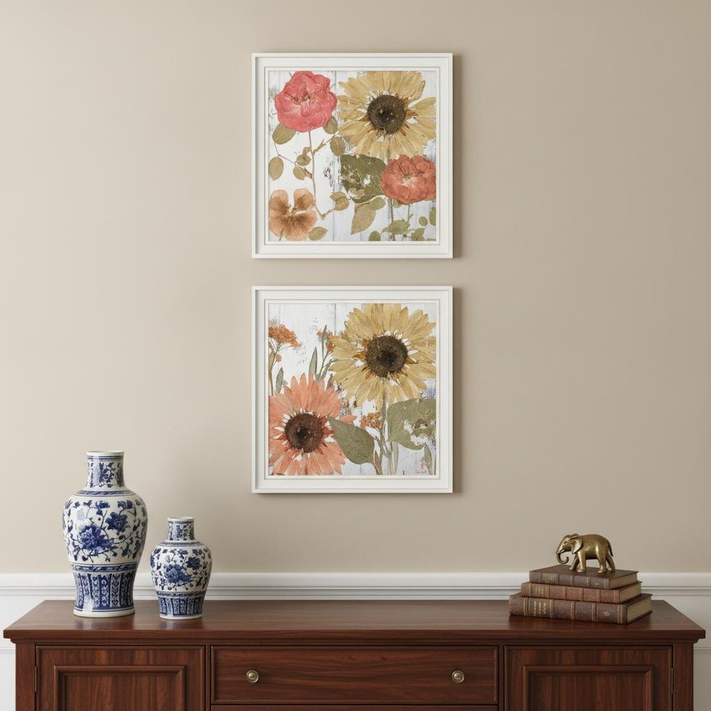 Set Of Two Earth to Petals 2 White Framed Print Wall Art