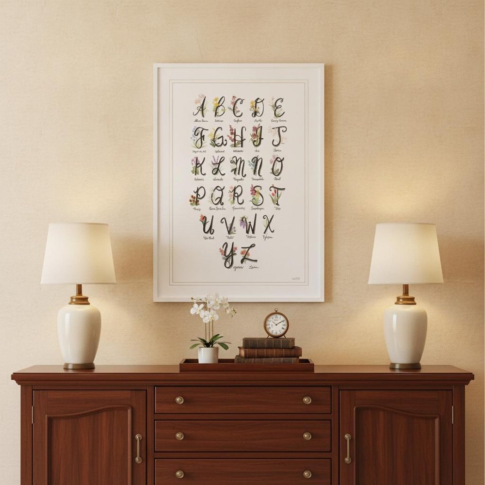 Flower Alphabet 1 White Framed Print Wall Art