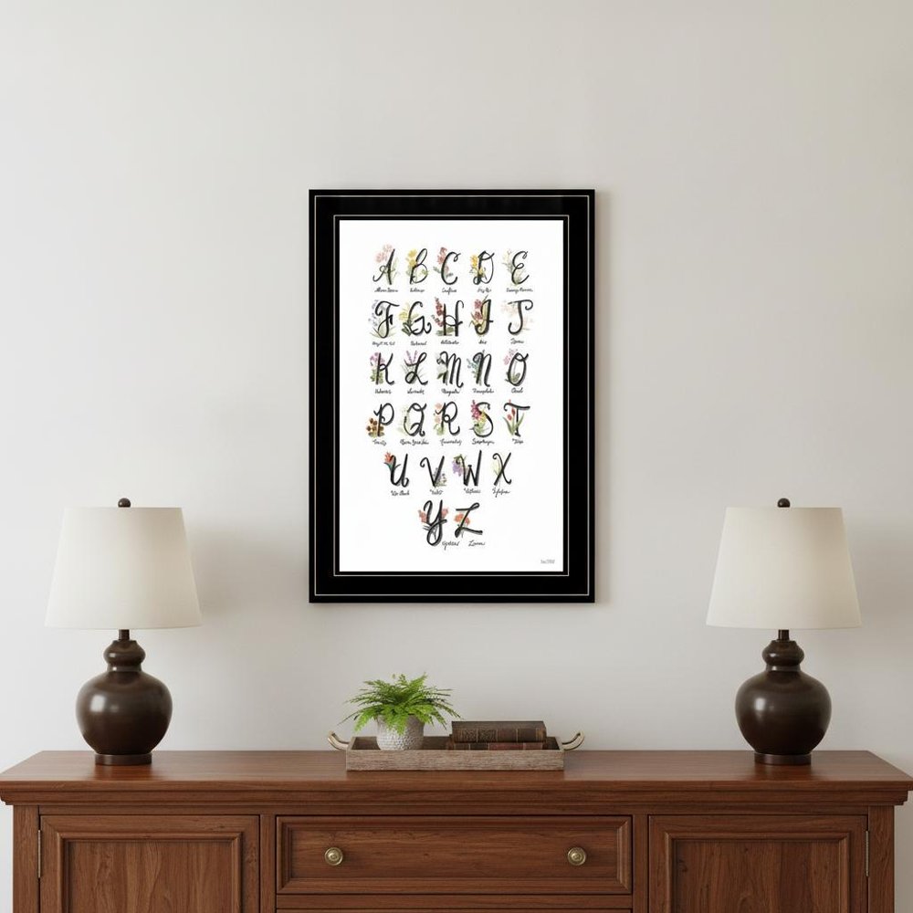 Flower Alphabet 2 Black Framed Print Wall Art