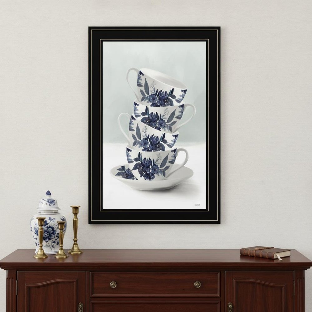 Tea Tower Blue 1 White Framed Print Kitchen Wall Art