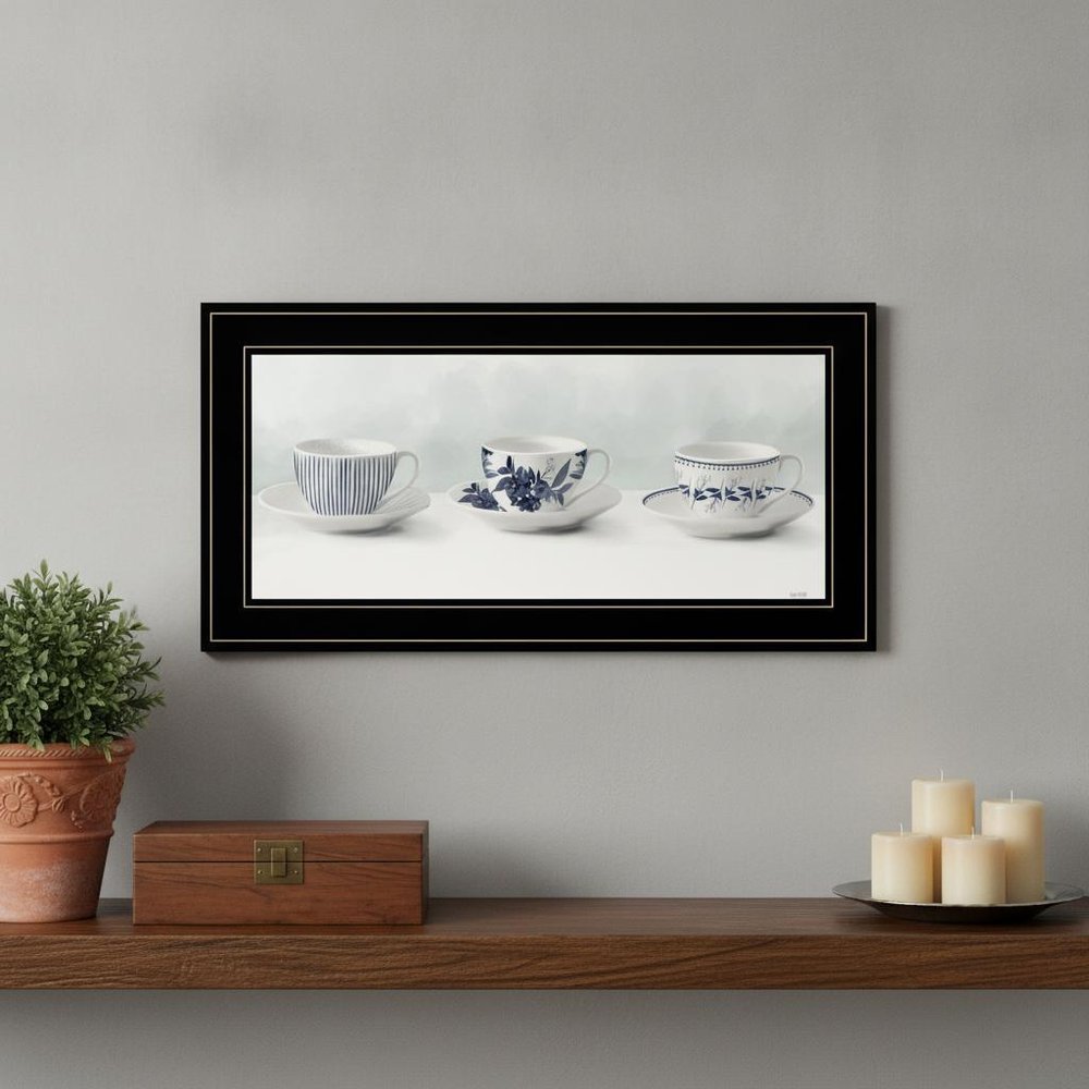 Cups and Saucers 1 White Framed Print Wall Art