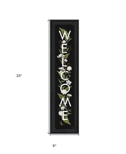 Black Floral Welcome Sign Framed Wall Art