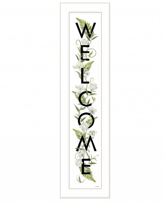 White And Black Floral Welcome Sign Framed Wall Art