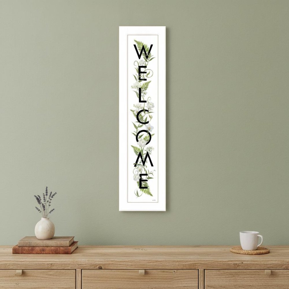 White And Black Floral Welcome Sign Framed Wall Art