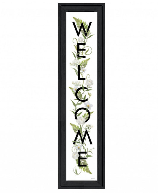 Black And White Floral Welcome Sign Framed Wall Art