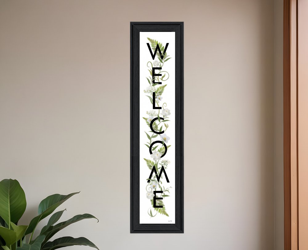 Black And White Floral Welcome Sign Framed Wall Art