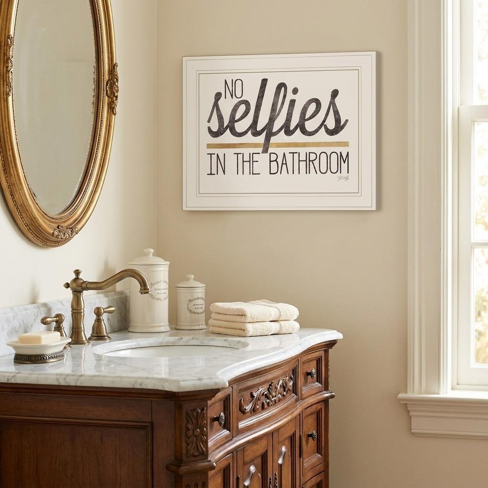 No Selfies in the Bathroom 5 White Framed Print Bathroom Wall Art