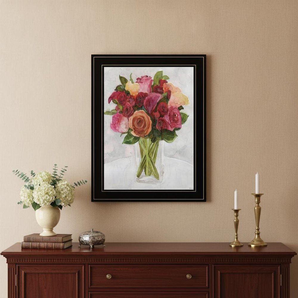Vases with Flowers II 2 Black Framed Print Wall Art