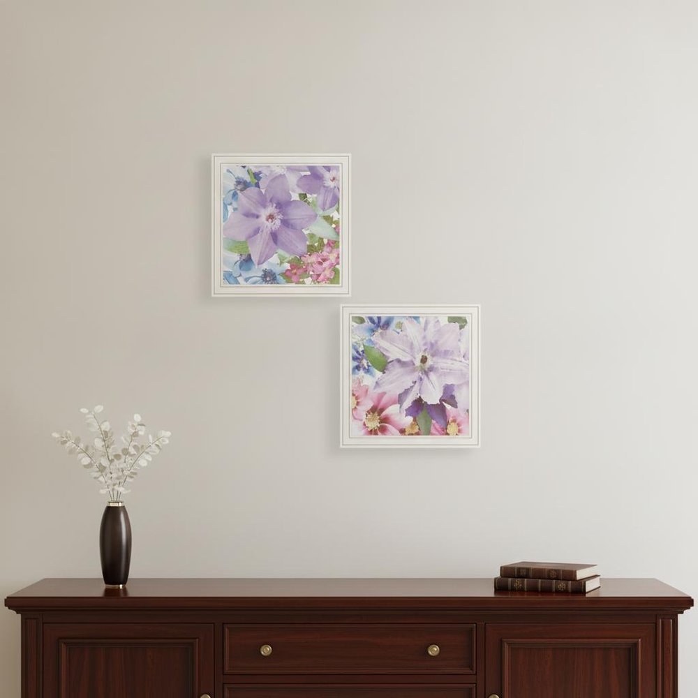 Set Of Two Clematis 1 White Framed Print Wall Art