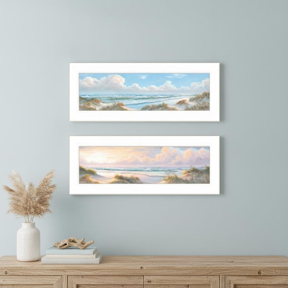Set Of Two The Seascape 1 White Framed Print Wall Art