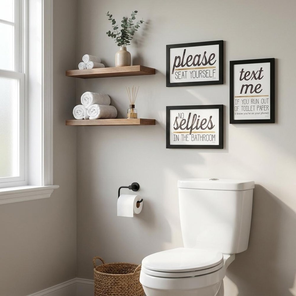 Set Of Three Toilet Humor Black Framed Print Wall Art