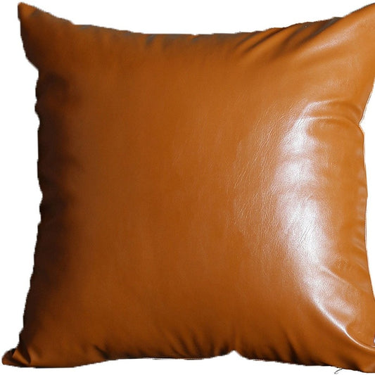 Set of Four 17" Brown Faux Leather Throw Pillows