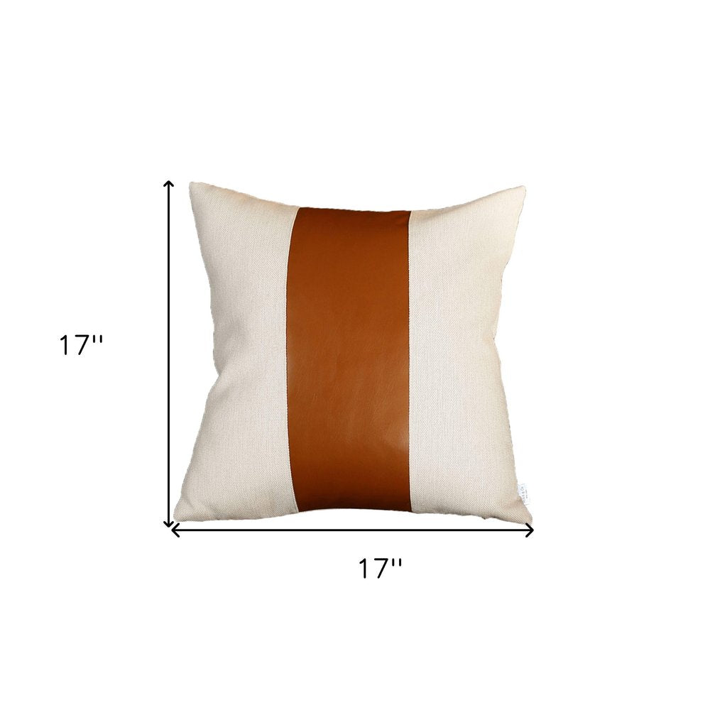 Set of Two 17" Brown And Ivory Faux Leather Throw Pillow Covers
