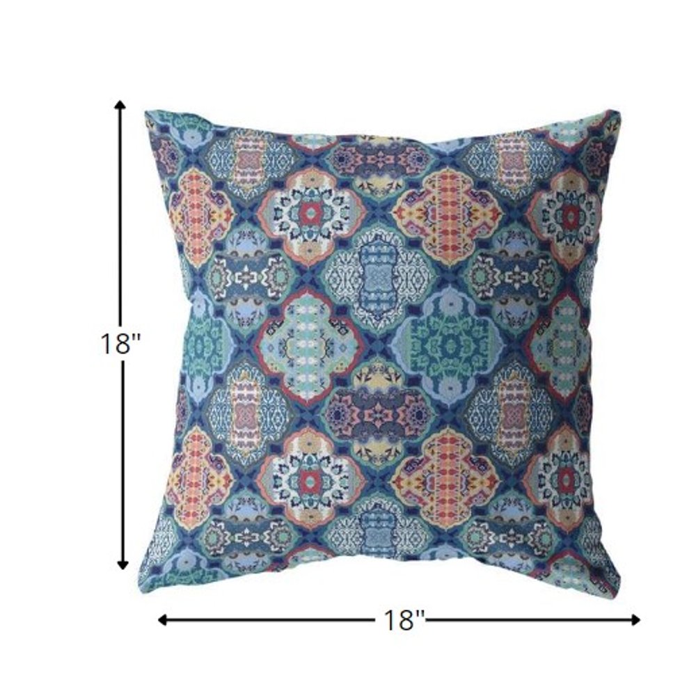 18” Turquoise Red Trellis Suede Zippered Throw Pillow