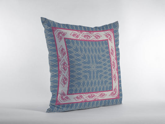 18" Pink Blue Nest Ornate Frame Zippered Suede Throw Pillow