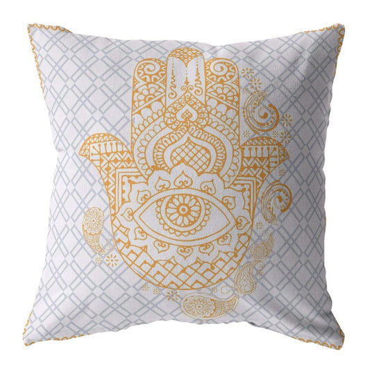 16” Gold Gray Hamsa Suede Zippered Throw Pillow