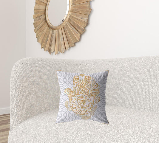 18” Gold Gray Hamsa Suede Zippered Throw Pillow