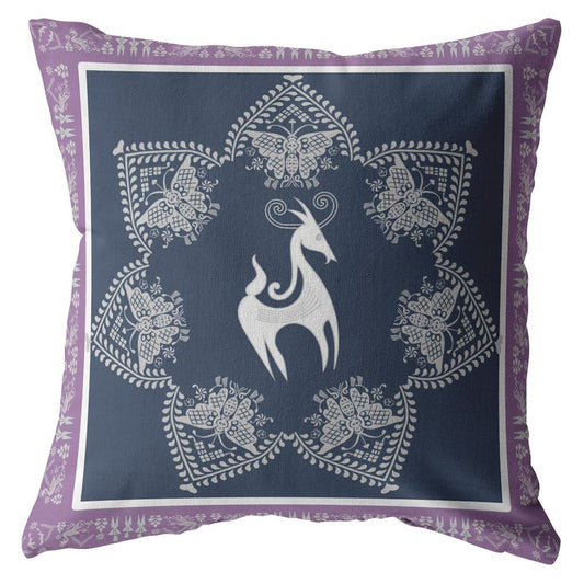 16” Navy Purple Horse Zippered Suede Throw Pillow