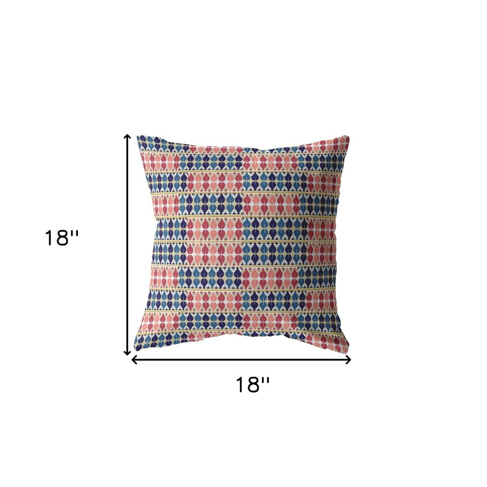 18" Red Blue Spades Zippered Suede Throw Pillow
