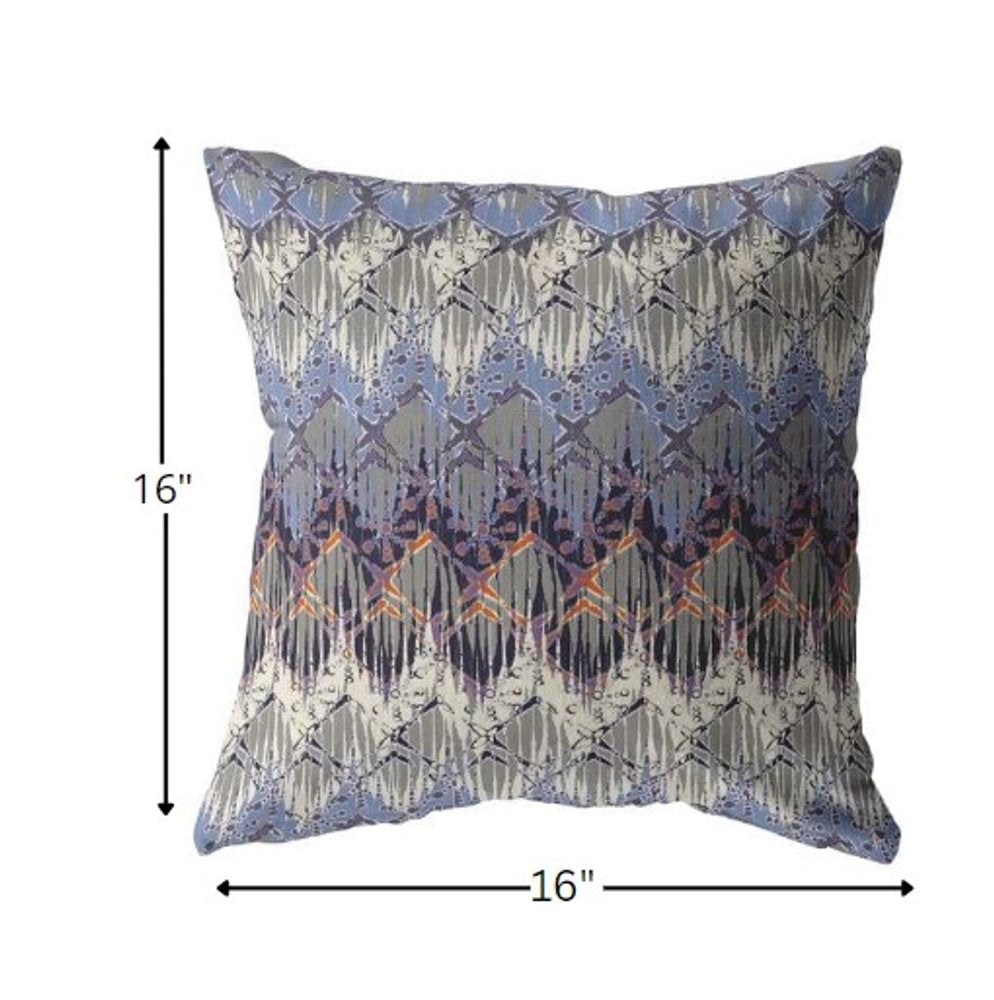 16” Blue Gray Hatch Zippered Suede Throw Pillow
