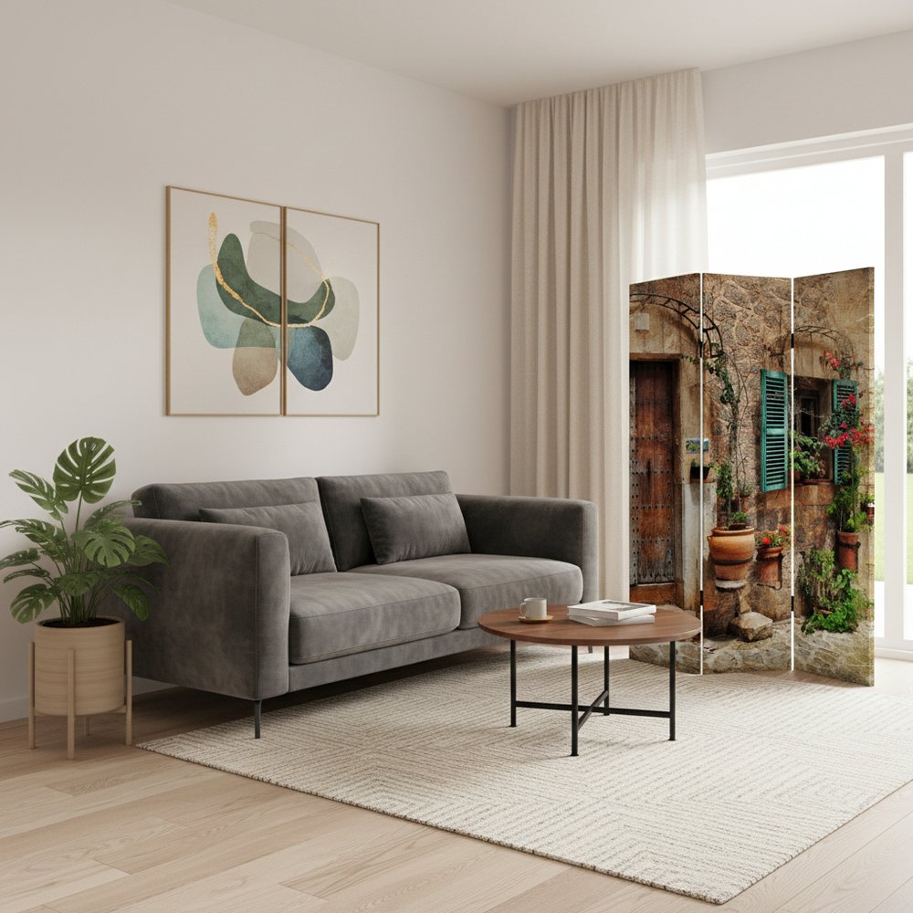 72" Brown Folding Three Panel Screen Room Divider