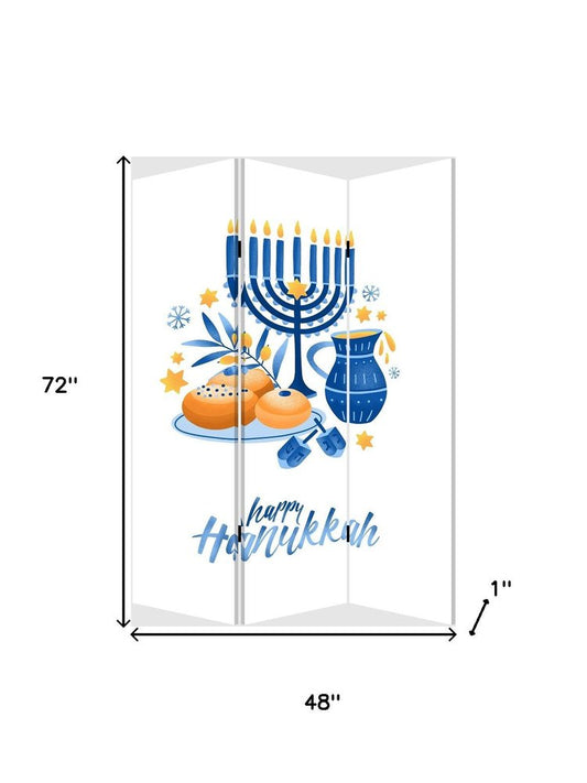 72" White Folding Three Panel Screen Room Divider
