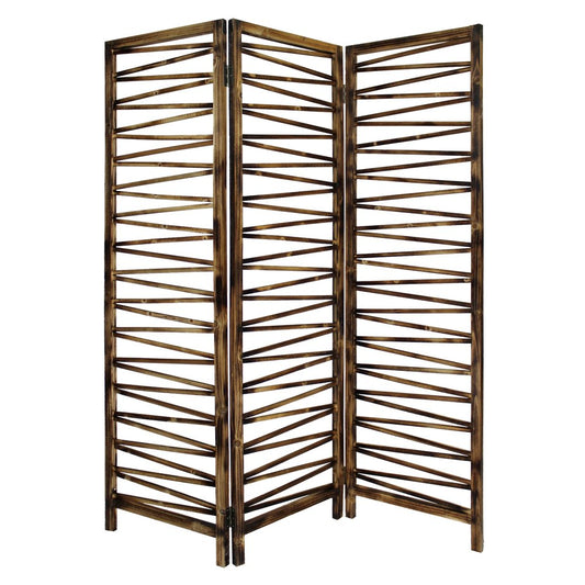 72" Brown Folding Three Panel Screen Room Divider
