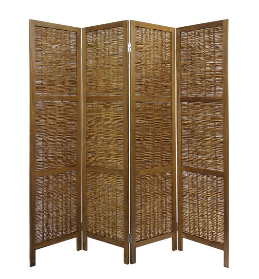 67" Brown Folding Four Panel Screen Room Divider