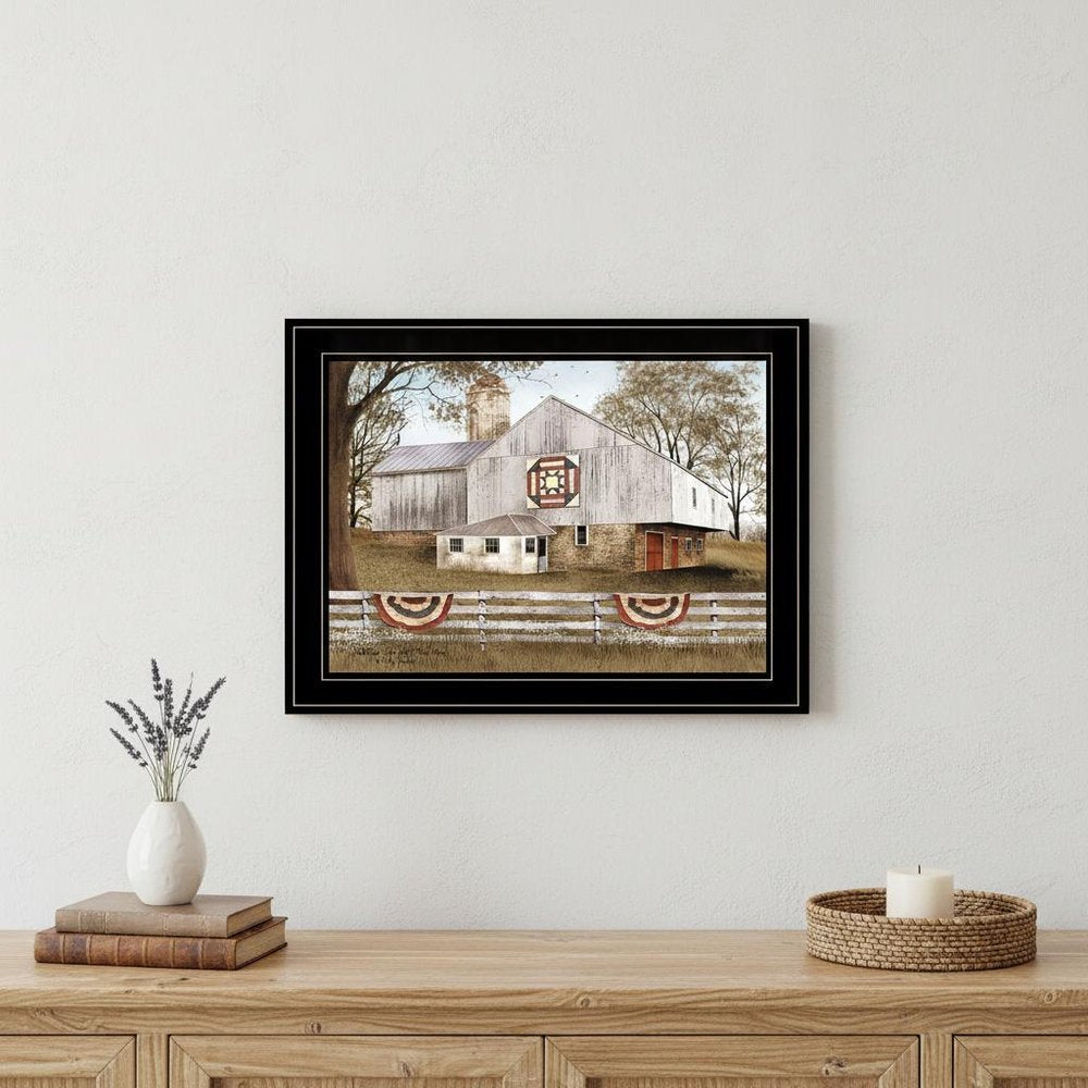 American Star Quilt Block Barn 2 Black Framed Print Wall Art