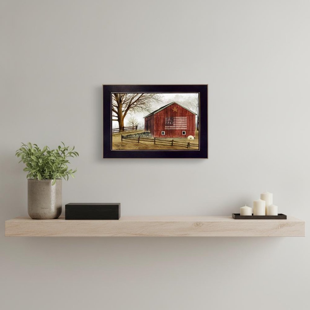 Flag Barn Black Picture Frame Print Wall Art
