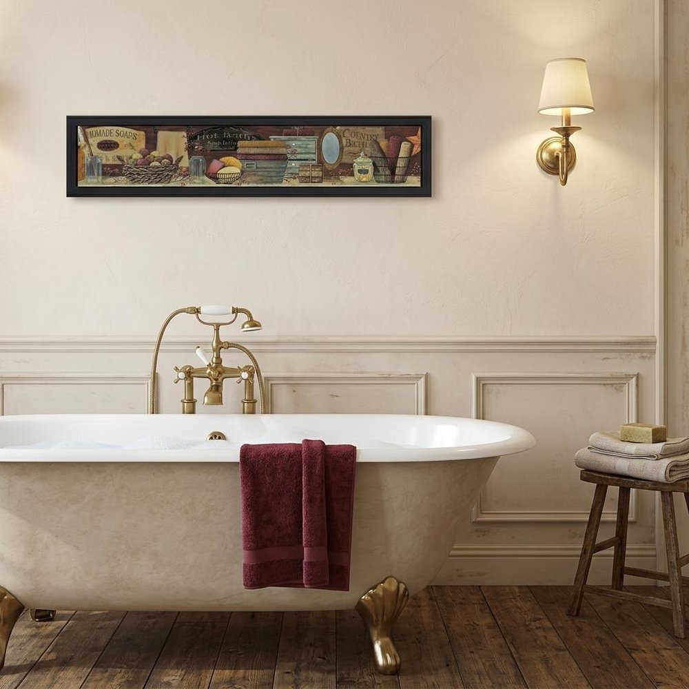 Country Bath Shelf 1 Black Framed Print Bathroom Wall Art