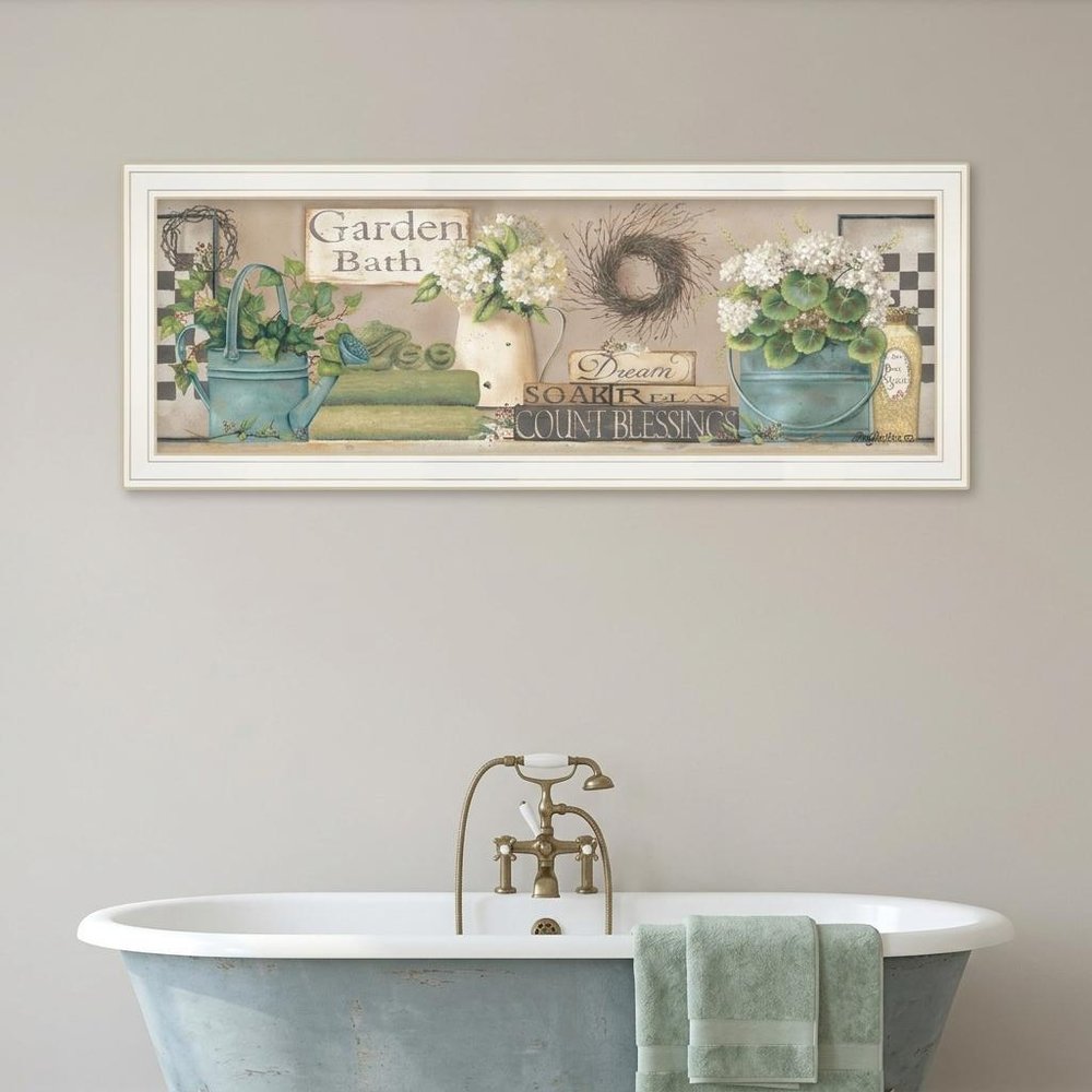Garden Bath 1 White Framed Print Bathroom Wall Art