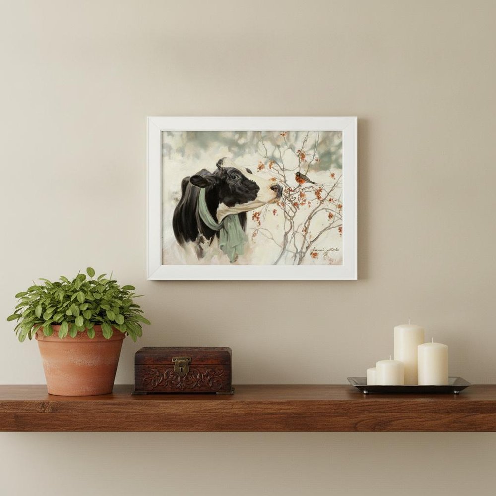 The Winter Robin 2 White Framed Print Wall Art
