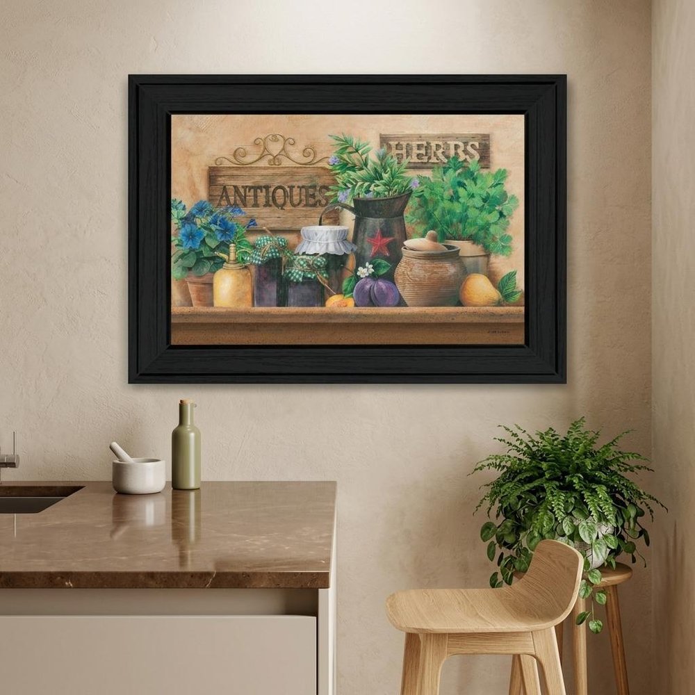 Antiques and Herbs Black Framed Print Kitchen Wall Art