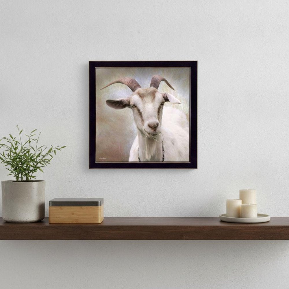 Up Close Goat Black Framed Print Wall Art