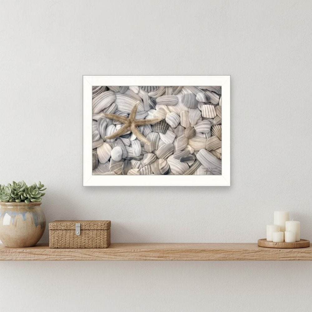 Starfish and Seashell 2 White Framed Print Wall Art