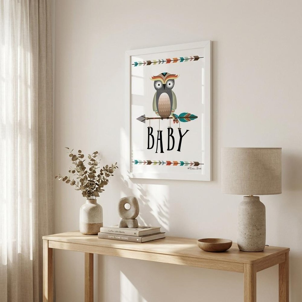 Owl Baby 2 White Framed Print Wall Art