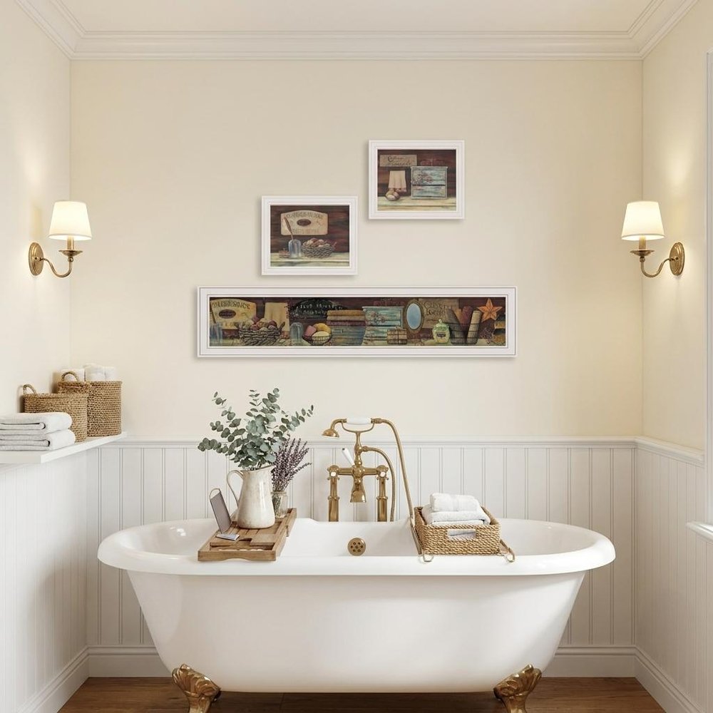 Set Of Three COUNTRY BATH White Framed Print Bathroom Wall Art