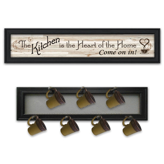 Set Of Two The Kitchen with Seven Peg Mug Rack 1 Black Framed Kitchen Wall Art