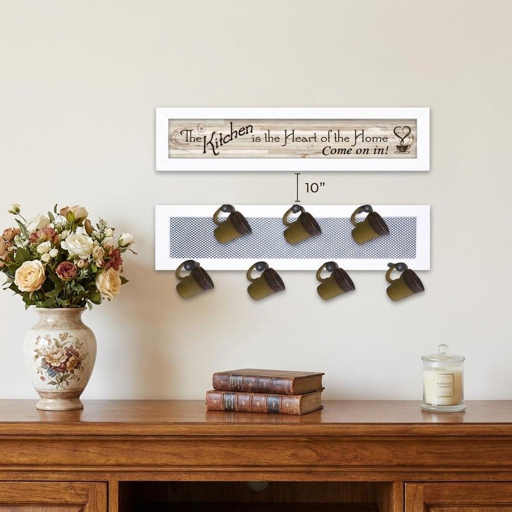 Set Of Two The Kitchen with Seven Peg Mug Rack White Framed Print Kitchen Wall Art