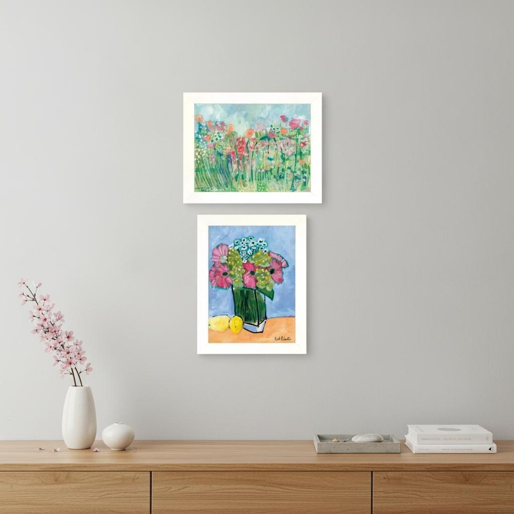 Set Of Two Flower field or Bouquet White Framed Print Wall Art