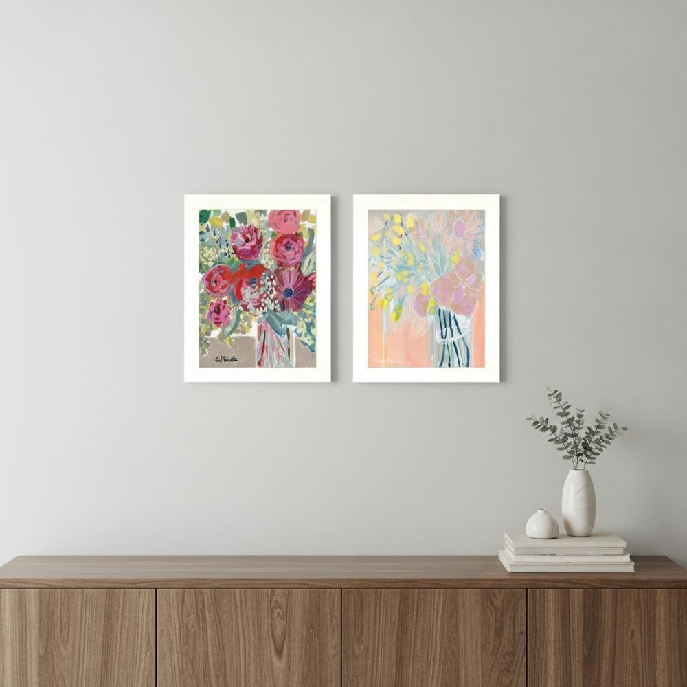 Set Of Two Pastel Bouquets Maybe Shes a Wildflower White Framed Print Wall Art