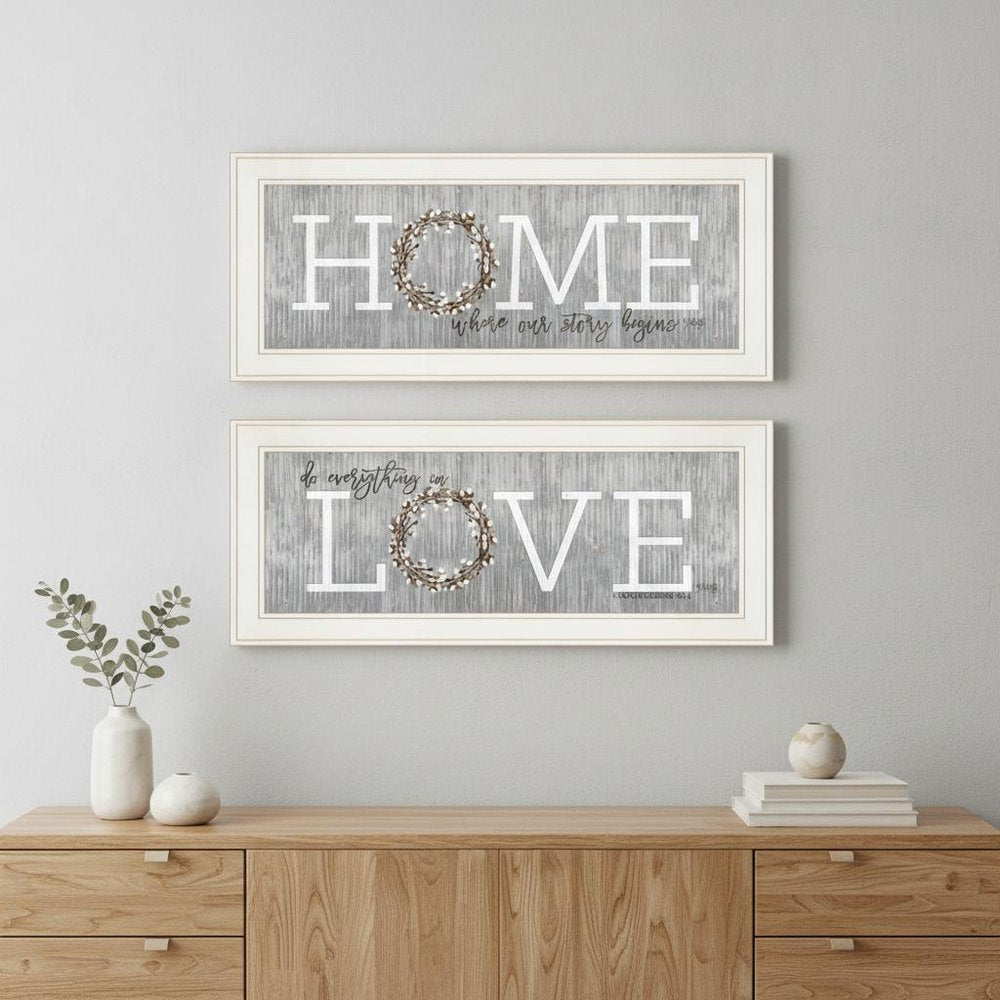 Set Of Two Where Our Story Begins 1 White Framed Print Wall Art