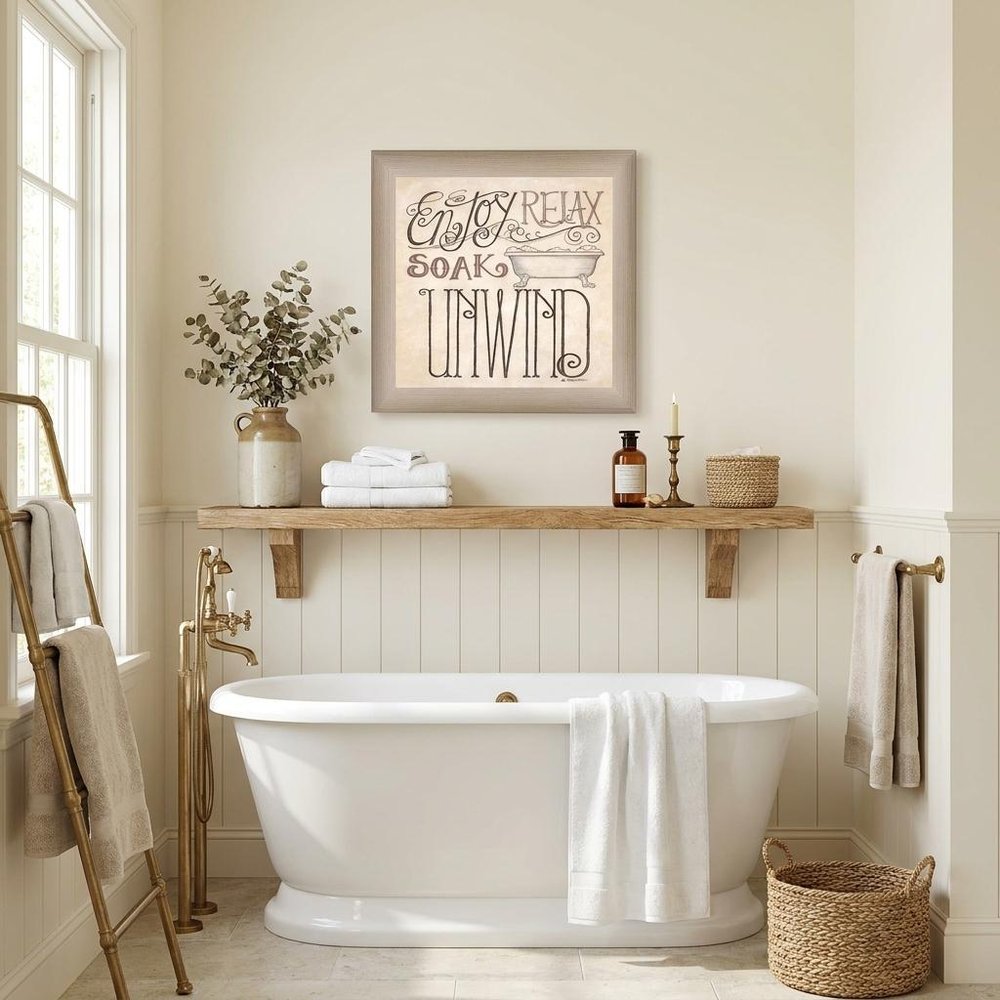 Soak and Relax 1 Brown Framed Print Bathroom Wall Art