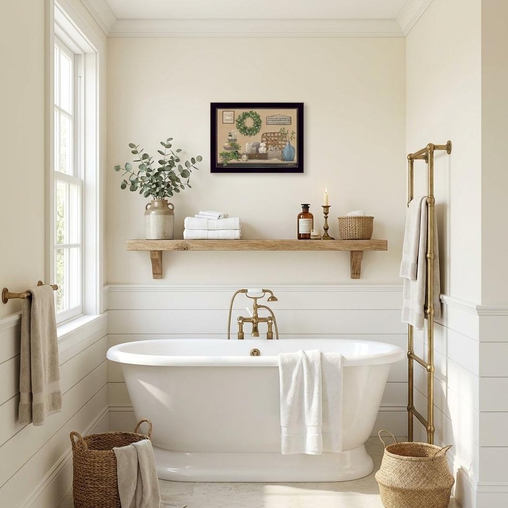 Farmhouse Bath I 1 Black Framed Print Bathroom Wall Art